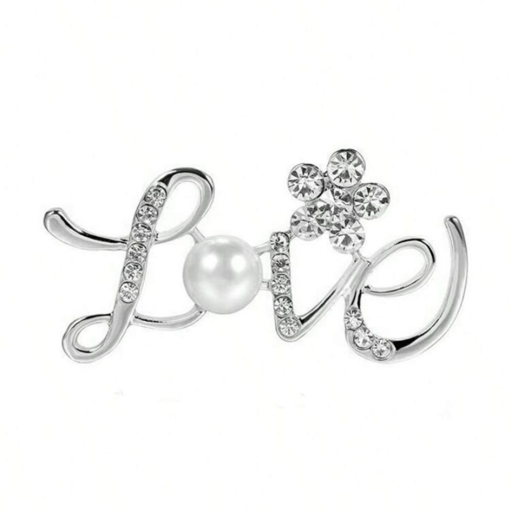 3for$20 1pc LoveโLetter Crystal & Faux Pearl Flower Brooch Pin